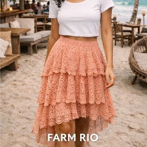 🌸FARM RIO asymmetrical Guipure Boho Skirt size M